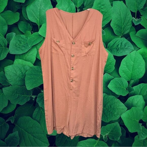 5 for $25🔥Pink Sleeveless Button Front Shortall Coverall Jumpsuit 5XL - Picture 1 of 5